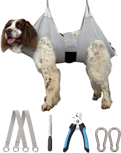 Kkiimatt Dog Grooming Hammock Harness, Small Dog Groming Sling, Gray Dog Hanging Harness for Nail Trimming,Dog Nail Clipping Hanger Restraint Holder