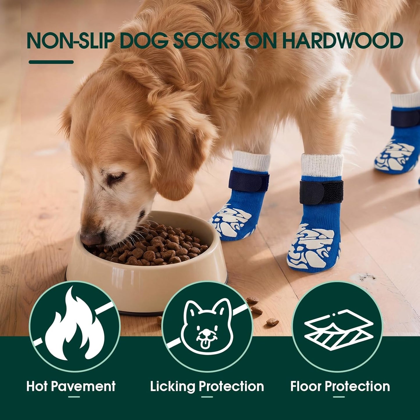 Kuoser Non-Slip Dog Socks, 2 Pairs Socks to Prevent Licking Paws, Paw Protectors for Hot Pavement, Hardwood Floors, Traction Control for Small, Medium, Large Dogs