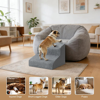 Dog Stairs for Couch, 3 Steps 13.8" H Non-Slip Pet Stair, Balanced Stable Pet Ramp for Small Dogs, Indoor Furniture Step, Gray
