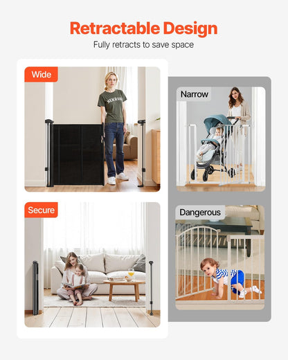 VEVOR Retractable Baby Gate, 34 inch Tall, Extends up to 110 inch Wide, Retractable Gate for Kids or Pets, Mesh Material, Easy to Install for Indoor Stairs, Doorways, Hallways, Playrooms, Gray