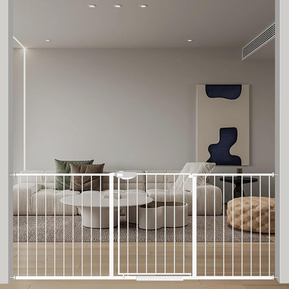 WAOWAO Triple Lock 49.21-66.54" Baby Gate Extra Wide Pressure Mounted Walk Through Swing Auto Close Safety Black Metal Dog Pet Puppy for Stairs,Doorways,Kitchen
