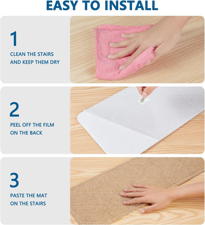 Stair Treads for Wooden Steps Indoor, 15 Pack 8" X 30" Non Slip Carpet Stair Treads with Reusable Adhesive for Kids Elders and Dogs, Surface Polyester TPR Backing Stair Rugs, Beige