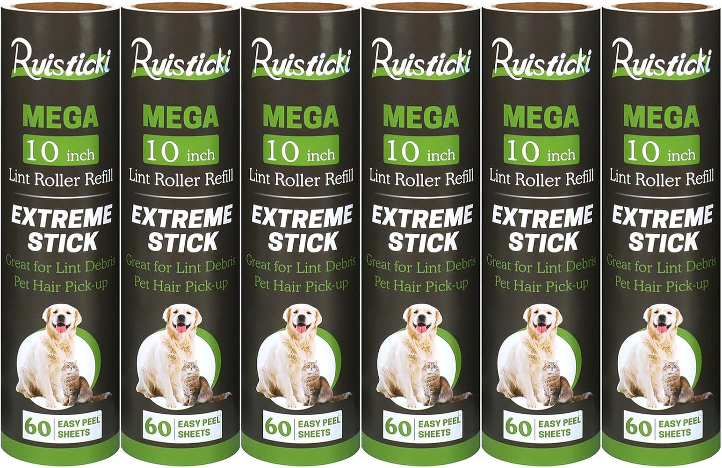 10 inch Mega All-Purpose Pet Hair Lint Roller Refills Compatible with Evercare Mega Roller 10'' Wide Ultra Sticky 60 Sheets Each Refill (Pack of 6, 360 Sheets Total)