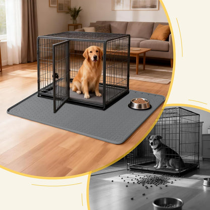 Silicone Dog Crate Mat, 50"x35" Under Dog Crate Kennel Pad with Raised Edge, Washable Dogs Bed Mat, Waterproof, Leakproof, Protect Floors (Green)