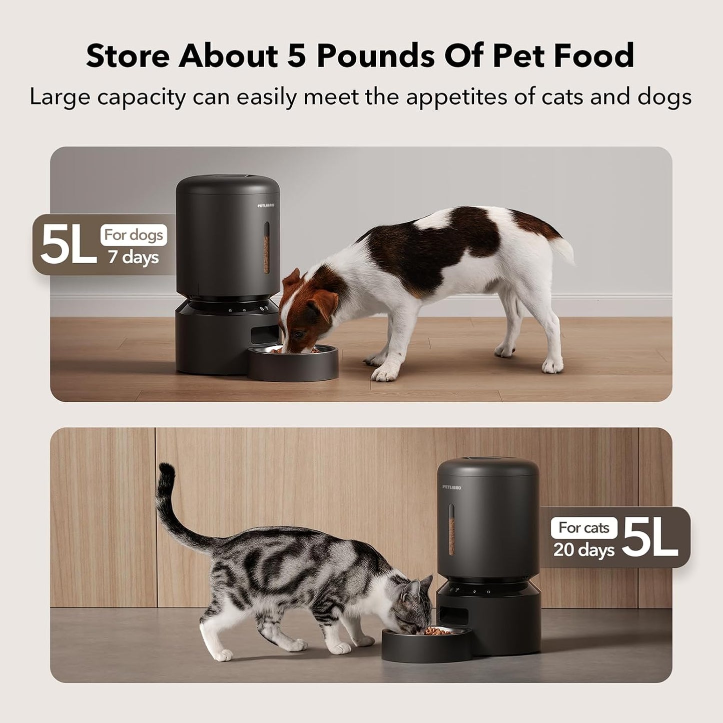 PETLIBRO Automatic Dog Feeder with Camera, Auto Cat Food Dispenser Slow Feeders Dogs Bowl, 1080P HD Video with Night Vision, 5G WiFi with 2-Way Audio, Stainless Steel Slow Food Tray for Small Dogs