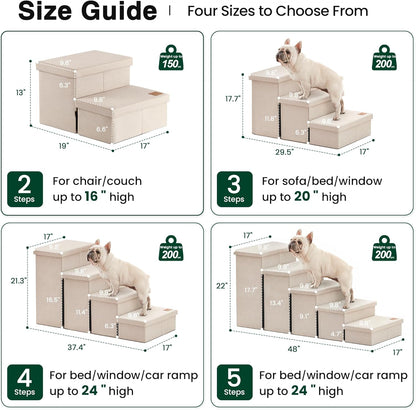 Love's cabin Dog Stairs with Storage 13" H, Foldable Pet Stairs for Small Medium or Large Dogs, Cat Puppy Steps Ramp with Zip up to 150 lbs, Solid Grey, 2 Steps