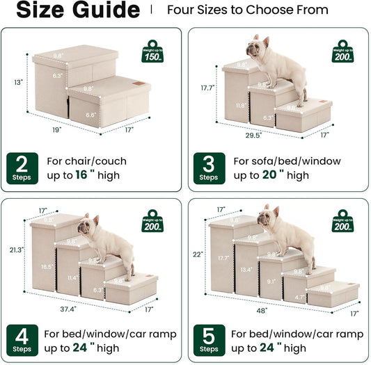 Love's cabin Dog Stairs with Storage 13" H, Foldable Pet Stairs for Small Medium or Large Dogs, Cat Puppy Steps Ramp with Zip up to 150 lbs, Solid Grey, 2 Steps