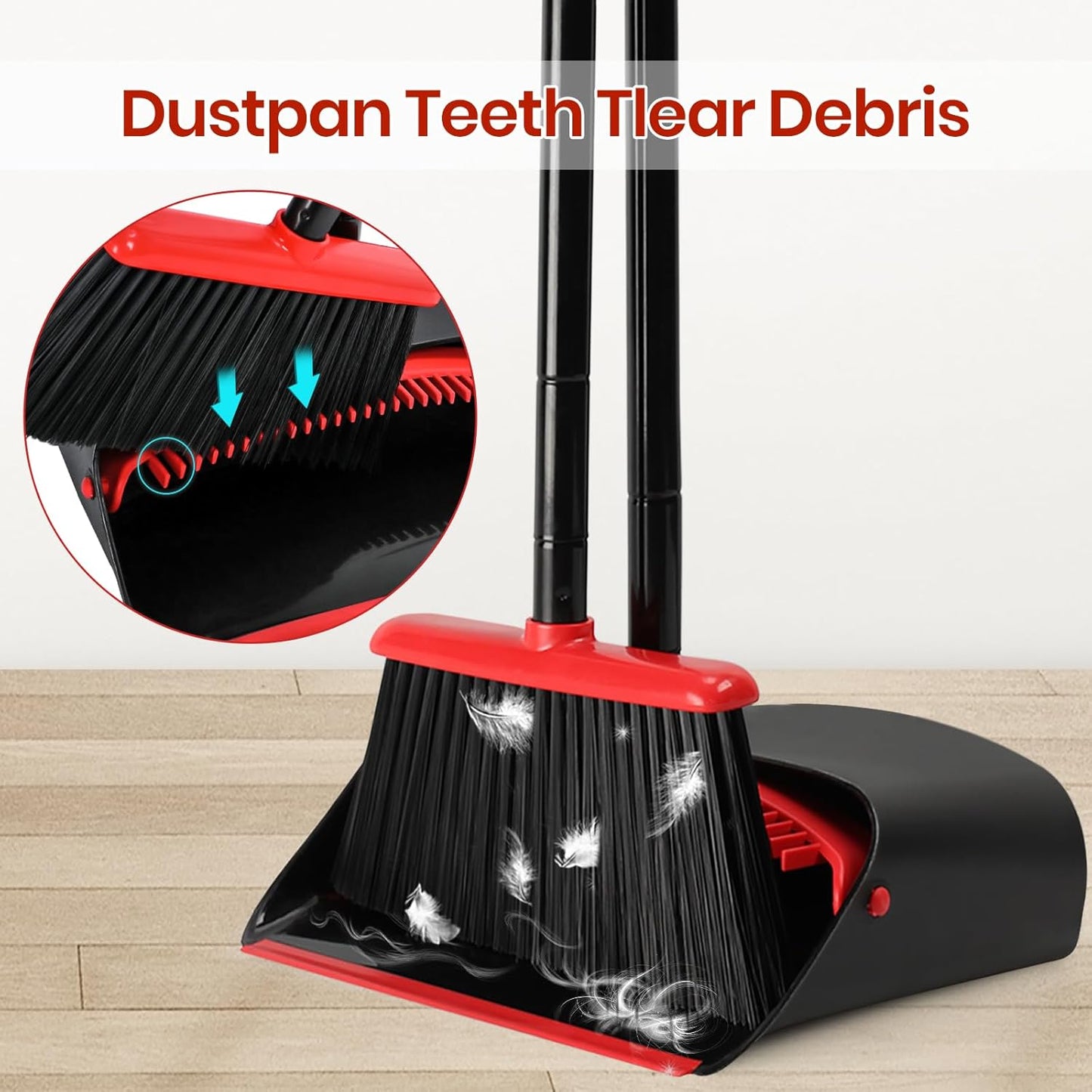 TreeLen Broom and Dustpan Set with 52" Long Handle for Home Kitchen Room Office Lobby Floor Use Upright Stand Up Stand Up Broom with Dustpan Combo