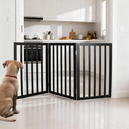 ZJSF Freestanding Indoor Dog Gate for House Foldable Wood Brown Puppy Gate for Doorways Pet Gate for Stairs Extra Wide Pet Fence 24" Height 2 Panels