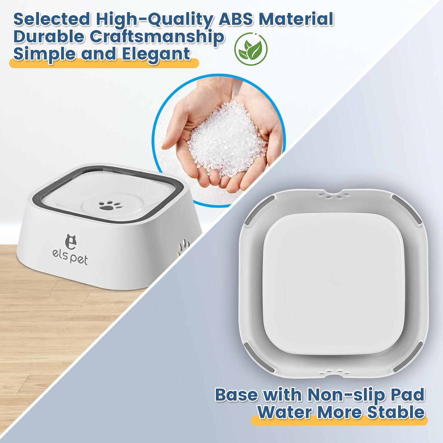 Dog Water Bowl no Spill, 35oz Slow Water Bowl for Dogs, BPA-Free, Anti-Splash & No-Slip Design, 1L Vehicle Carried Travel Spill Proof Pet Bowls, for Small Medium Cats and Pets. (White, 1L)