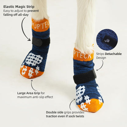 PUPTECK Anti-Slip Dog Socks with Double Sides Grips for Small Medium Large Dogs Hardwood Floors Prevents Licking, Dog Shoes for Hot Pavement Traction Control Paw Protector for Senior Dogs, Grey L