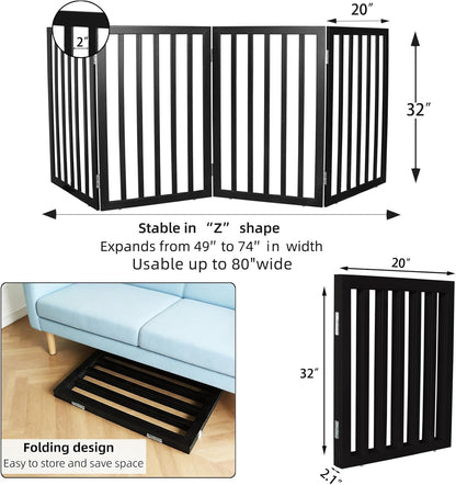 Dog Gate Indoor, Freestanding Dog Fence for The House, Doorways, Hallways,or Stairs,Pet Gate Foldable Wooden,Expandable 24" Height 3 Panels,White