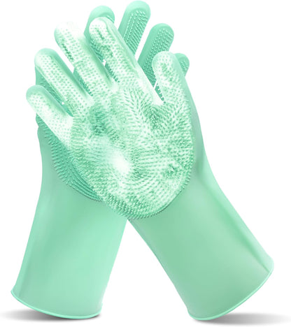 Pet Grooming Gloves—Heat Resistant Dog Washing Gloves with High-Density Teeth, Dog Bath Scrubber with Enhanced Five Finger Design, Silicone Gloves for Dogs and Cats Bathing, Massage (Blue)