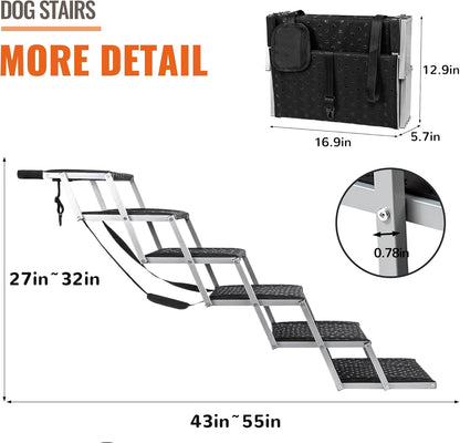 Dog Stairs for Car - Foldable Dog Ramps for Large Dogs with Non Slip Surface, Portable Dog Steps for Cars and SUV, Truck, Support Up to 200 Lbs