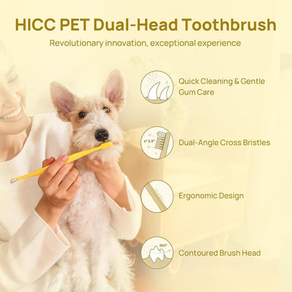 HICC PET Toothbrush for Cats & Small Dogs, Vet-Recommended Ergonomic Pet Toothbrush for Easy Teeth Cleaning, Gentle on Gums, Cat & Dog Dental Care, Improves Oral Hygiene. Toothpaste Not Included