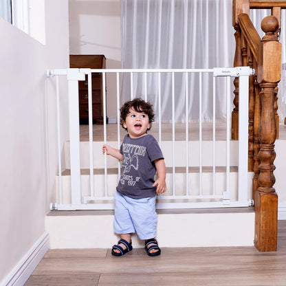 Babelio Baby Gate for Doorways and Stairs, 36-41" Pet Gate with Wide Walk Thru Door and Lock Indicator, No Drill Pressure Mounted Safety Gate with Double Lock and Self-Closing, Black