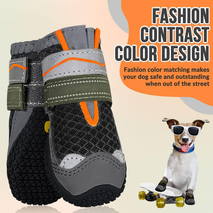 SlowTon Dog Shoes for Large Small Medium Dogs - Breathable Dog Boots for Summer Hot Pavement, Paw Protector for Outdoor Walking Winter Snow, Anti-Slip Rubber Dog Booties for Hardwood Floor (Green, 6)