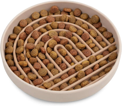 Should We Go? Slow Feeder for Dogs & Puppies, The Slowdown Bowl Silicone Slow Eating, Modern Lick Mat Design, Reduces Gulping, Fits 2 Cups, 7.5” Across x 1.5” Tall, Mealtime Challenge, Medium-Blush