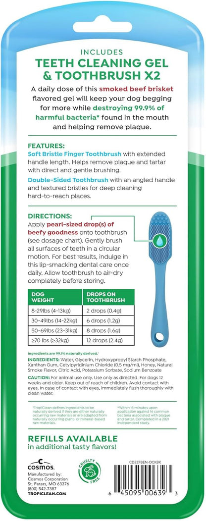 TropiClean Fresh Breath Oral Care Kit - Soft Bristle Finger Toothbrush - Dog Tooth Brushing Kit - Peanut Butter and Honey Flavor Dog Toothpaste