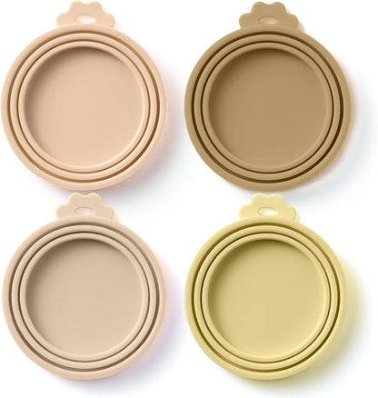 4 Pack Universal Pet Food Can Covers Lids - One fit 3 Standard Size Cans for Cats and Dogs Food Cans - Easy to Clean - Safe Silicone - Pastel Meadow
