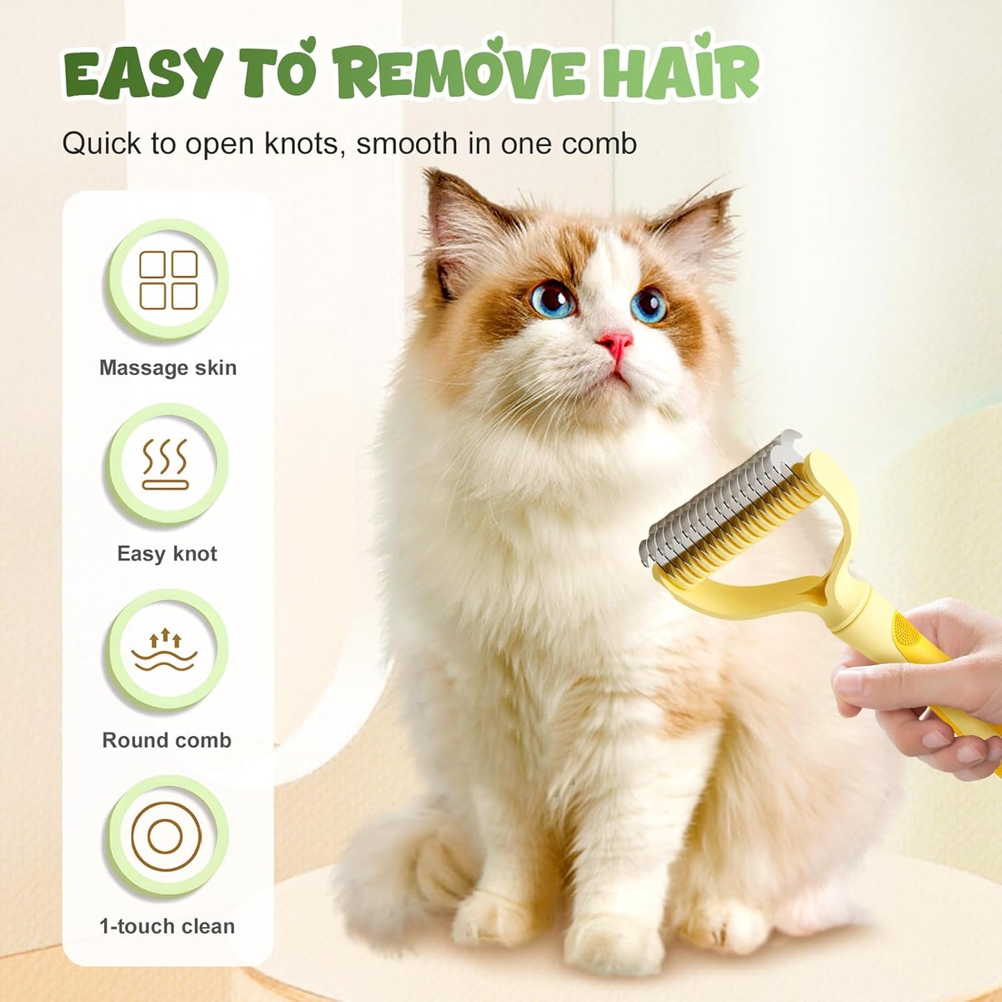 Pet Pro Grooming Tool, Pet Grooming Rake Double Sided Shedding Deshedding Brush for Dogs Cats, Undercoat Rake Dematting Comb for Long Haired Pets with Stainless Steel Teeth