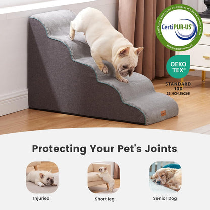 Gardner Pet 4-Step Dog Stairs for Small Dogs 18.5" H, Curved 4-Step Pet Stairs, Dog Steps for High Bed (18-20 in), Couch with Durable Non-Slip Waterproof Fabric Cover and CertiPUR-US Certified Foam