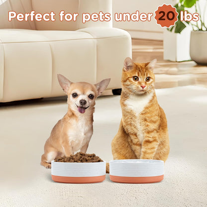 SPUNKYJUNKY Elevated Dog Bowls Ceramic, 6.1'' Dogs and Cat Food Water Bowls Raised with Non-Slip Bamboo Stand for Medium Sized Breed Microwave Dishwasher Safe - 28.7 OZ,Beige