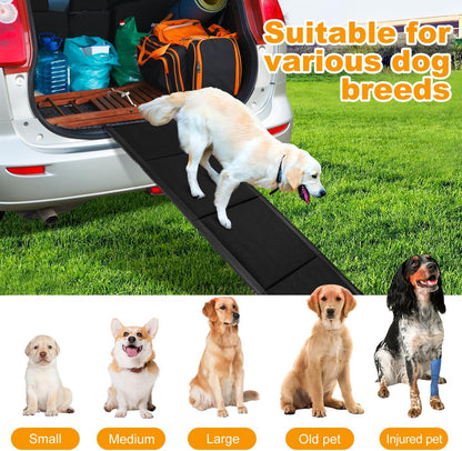 CALLARON 71''x 20'' Dog Ramp for Car, Foliding Dog Ramp with Non-Slip Rug Surface, Extra Wide Long Pet Stairs Supports Up to 300 LBS, Slow Slope Dogs Stairs for SUV, Truck, Large & Senior Pets