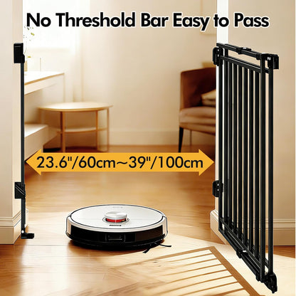 Baby Gate for Stairs & Doorways - Fits Openings 26 to 43 Inches Wide (Must Drill to Install) | 29" Extra Tall with No Bottom Bar | One-Handed Auto-Close Walk-Thru Gate for Kids & Pets, Black