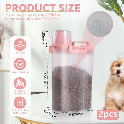 SenseYo 2.5lb Pet Food Storage Container with Measuring Cup, 3L Cat Food Storage Container Dog Food Storage BPA Free for Small Dog, Cat, Bird (Pink)