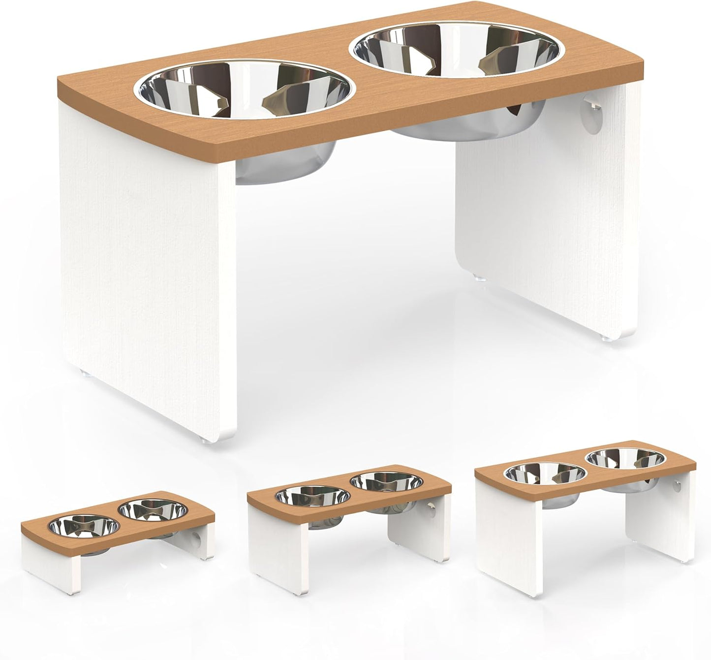 Elevated Dog Bowls, Bamboo Raised Dog Bowl for Medium Dogs, with 2 Stainless Steel Bowls (7'' Tall-40 oz Bowl)