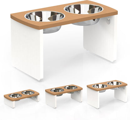 Elevated Dog Bowls, Bamboo Raised Dog Bowl for Medium Dogs, with 2 Stainless Steel Bowls (7'' Tall-40 oz Bowl)