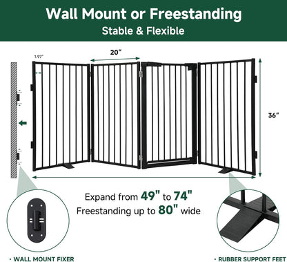 Snagle Paw Full Metal Freestanding Dog Gate,Indoor Dog Gate with Floor Protect Support Feet, 40x24 Inches Foldable Dogs Barrier for Stairs, Hallways and Doorways (24'' H 2 Panel, White