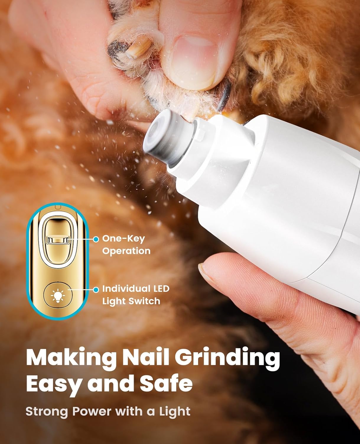oneisall Professional Dog Grooming Kit at Home: All-in-One Quiet Clippers & Nail Grinder with LED Light, 2000mAh Cordless Dog Shaver, Safe Poodle Grooming Kit for Paws, Face, Ears & Body