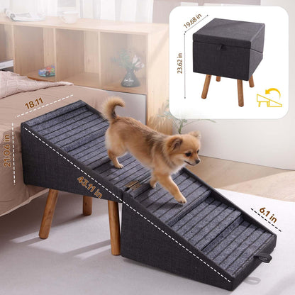 17.13" H Dog Stairs for Small Dogs, 2-in-1 Pet Steps & Ottoman - Foldable Dog Stairs for Couch, Non-Slip Wooden Pet Stairs for Puppy Senior Injured Dogs
