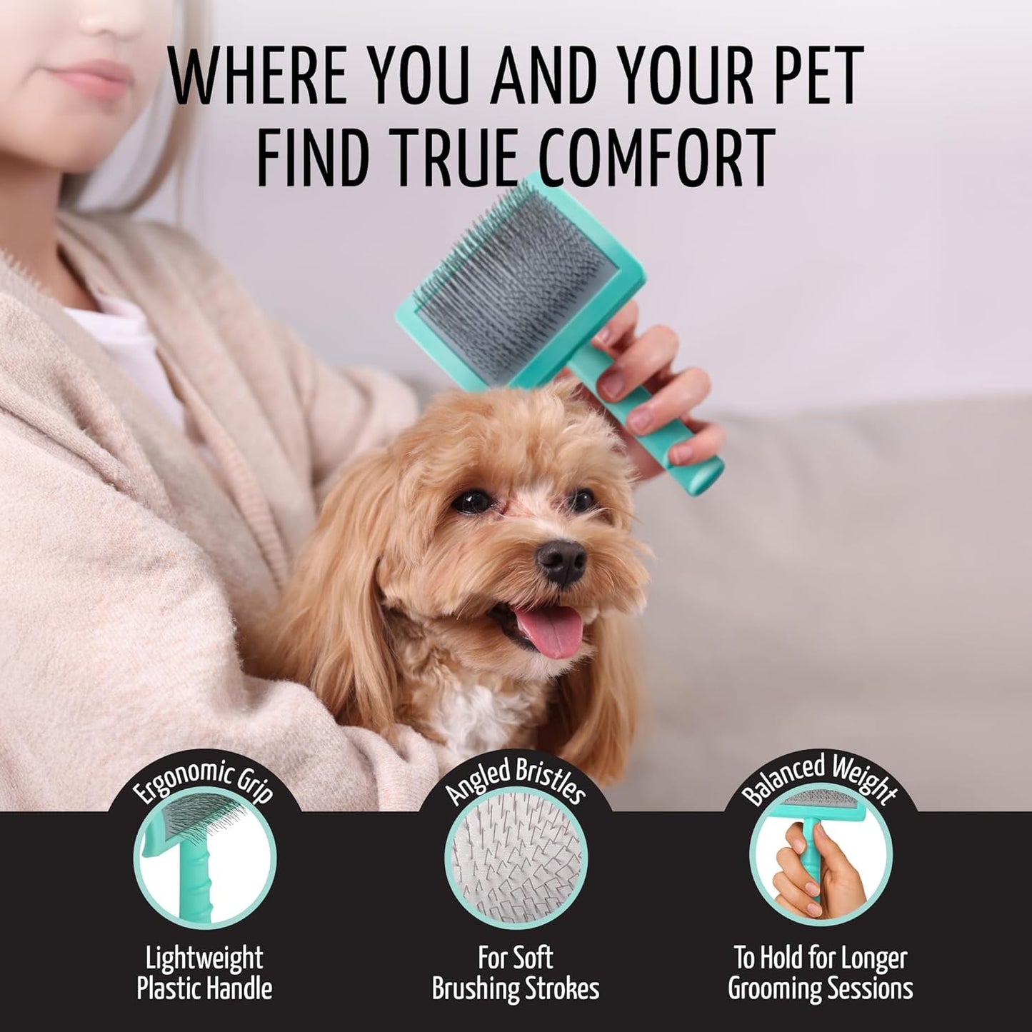 Tauro Pro Line Deshedding Slicker Brush for Dogs & Cats, Soft Pins for Gentle Dematting & Detangling, Grooming Tool for Long & Wavy Coats, Ideal for Spaniels, Non-Slip Grip, Purple, Large Size (L)