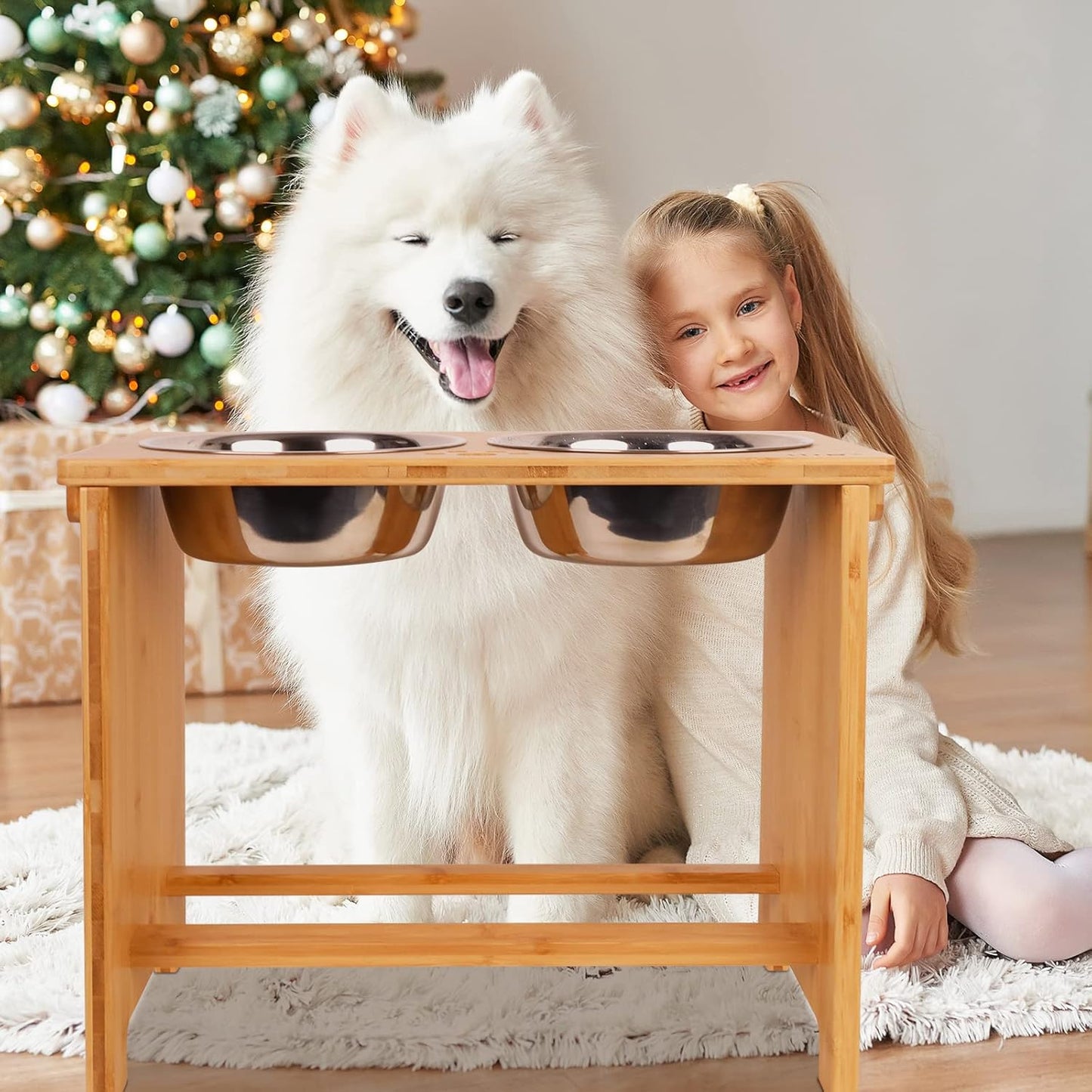 HTB Elevated Dog Bowls,Raised Dog Bowl Stand with 2 Stainless Steel Bowls,Elevated Raised Dog Bowls for Large Medium Small Sized Dogs
