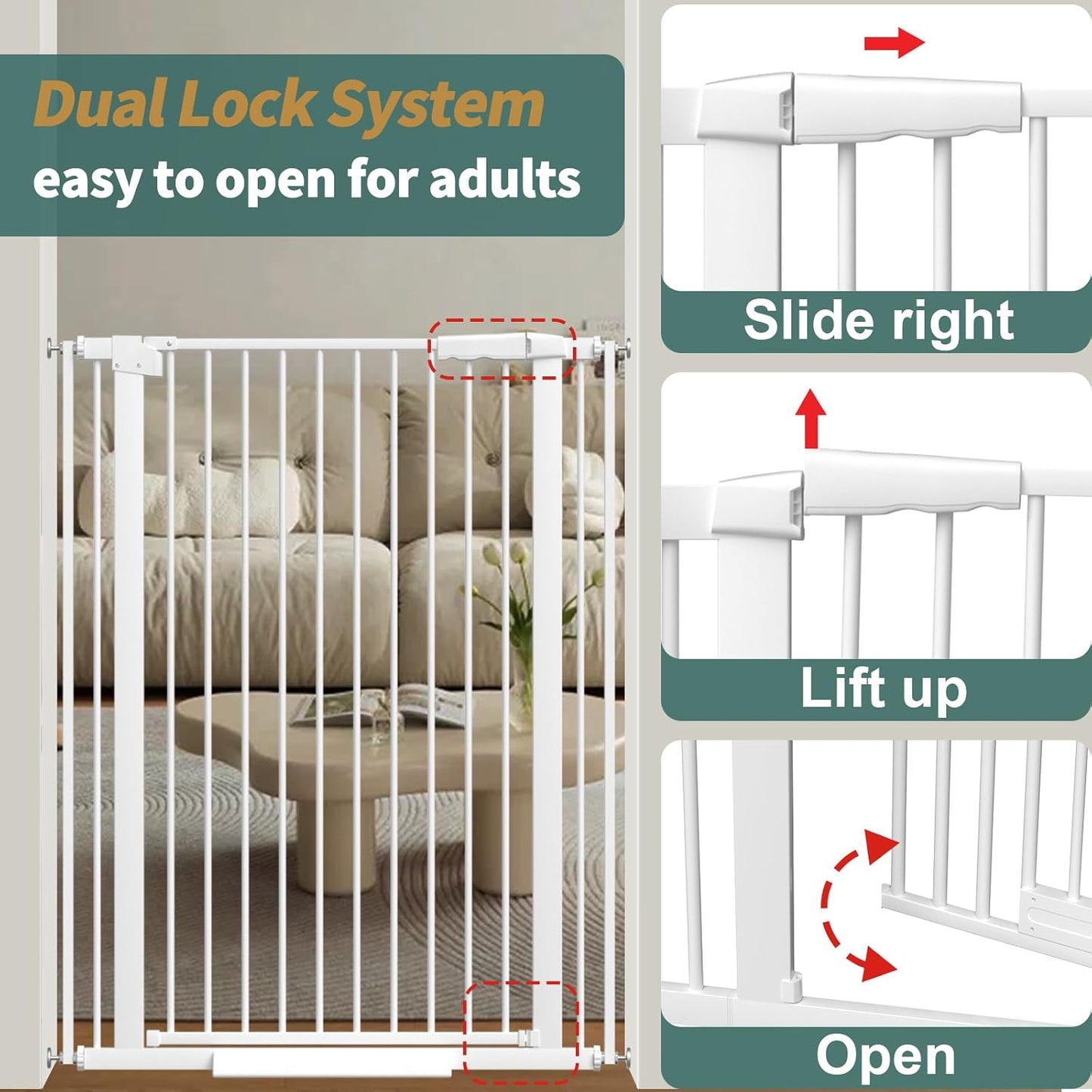 AiWMGL 40.55" Tall, 53.74-61.61 Inch Wide, 1.37" Ultra Narrow Spacing Dog Pet Baby Gate Indoor for Doorway Hallway, Pressure Mounted 54 55 56 57 58 59 60 61 Inches Wide