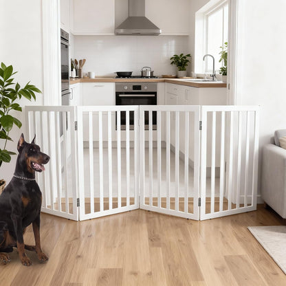 ZJSF Freestanding Indoor Dog Gate for House Foldable Wood Brown Puppy Gate for Doorways Pet Gate for Stairs Extra Wide Pet Fence 24" Height 2 Panels
