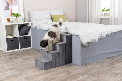 Trixie Velour Dog Stairs with Tread Steps - 4 Step Pet Stairs for Beds and Couches - Foldable with Additional Storage Space - Gray