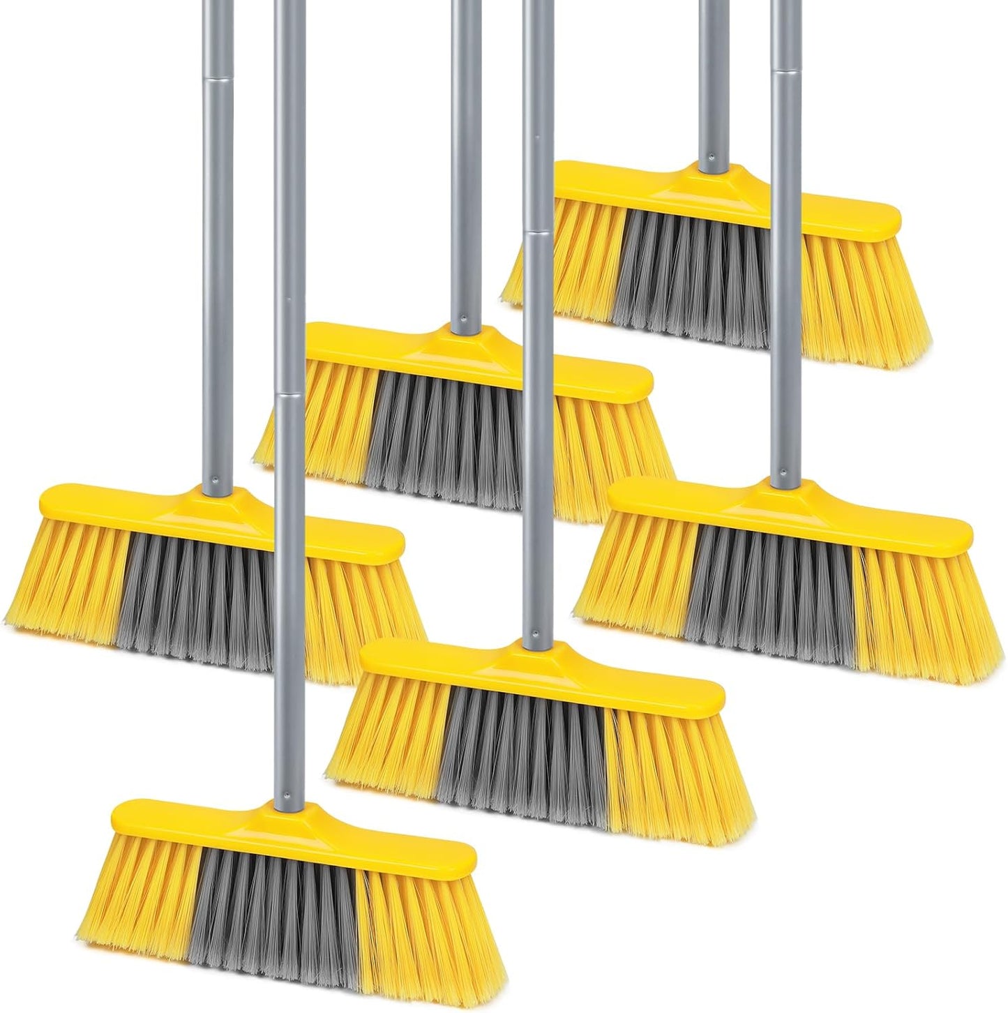 Broom for Hardwood Floors Indoor Sweeping Brooms with Soft Bristles and 55” Long Handle for Tile Laminate Deck Hard Floor Cleaning-Yellow