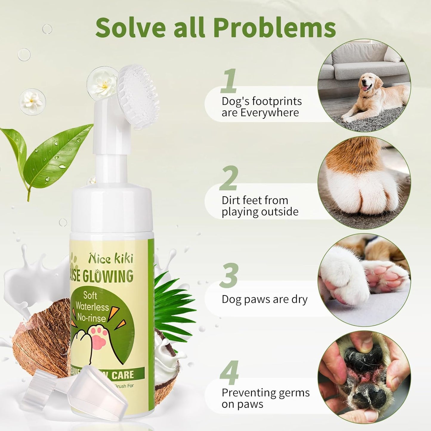 Pet Paw Cleaner for Dogs（5.0 fl oz）- No-Rinse Foam Pet Paw Washer with Silicone Brush Head for Puppy, Small, Medium,Large Dogs and XL Breed,Clean Muddy Paws,PH Balanced Foaming Dog Foot Washer
