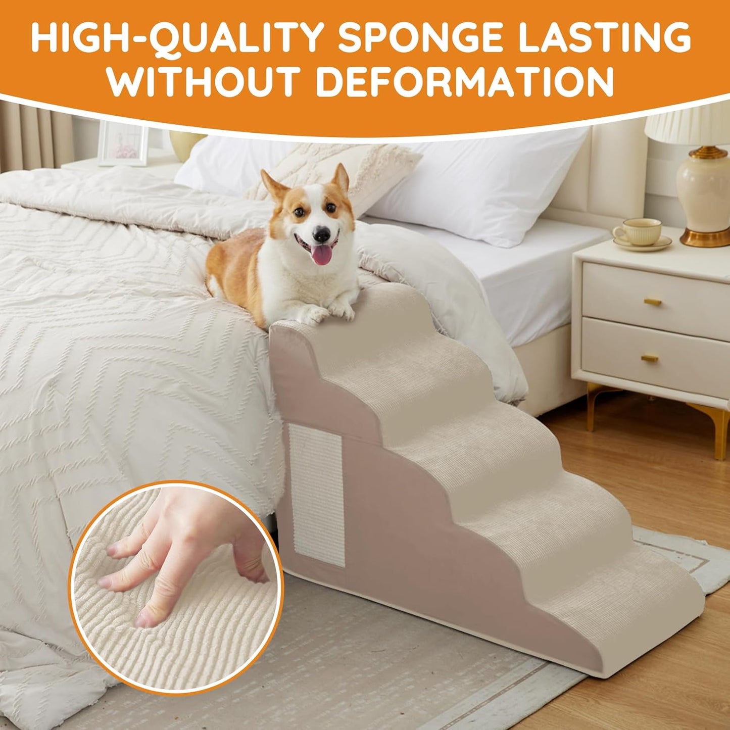 Dogs Steps for Bed, Dog Stairs for Small Dogs, 2-Step Dog Ramp for Bed, Couch, Sofa, and Chairs, Non-Slip Bottom Design, Cat Scratching, High Density Foam Portable Pet Step, Indoor, Grey
