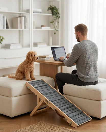Dog Ramp for Sofa, Couch – Foldable Wooden Pet Ramp with 4 Adjustable Heights, Anti-Slip Surface & Safety Support for Small Dogs, Senior Pets with Joint Pain – Portable Pet Steps Stairs (S)