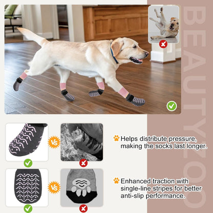 BEAUTYZOO Dog Socks to Prevent Licking Paws -Dog Shoes for Hot Pavement & Hardwood Floors Anti Slip, Traction Control Boots & Paw Protectors with Double Side Grips for Small Medium Large Senior Dogs