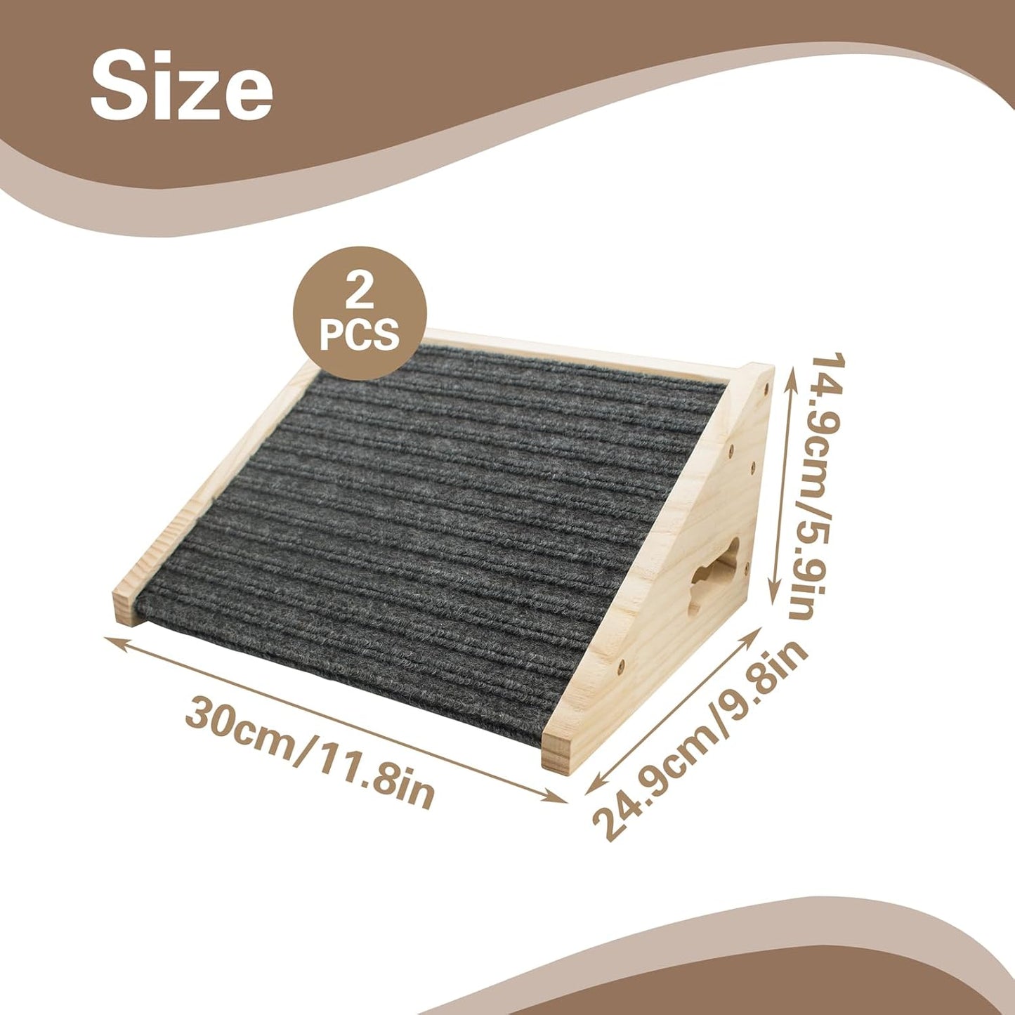 Dog Ramp for Stairs, Wooden Low-Angled Pet Ramps with Anti-Slip Carpet Surface, Step and Stair Assist for Small Dog & Cats, Injured & Aged Pets (1 Pack)