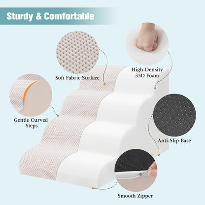 Dog Stairs for Small Dogs, 2-Step Dog Steps for Couch Sofa and Chairs, High-Density Foam Pet Steps Ramp with Removable Washable Cover for Older Injured Puppy Dogs and Cats, 11.81" H, Grey