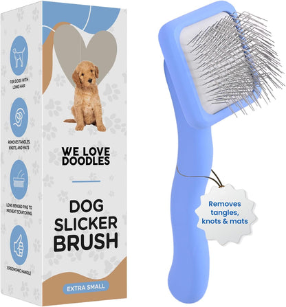 We Love Doodles Large Slicker Brush & Lavender Detangler Spray Pack - for Long-Haired Dogs, Dog Leave-In Conditioner for Reducing Mats, Knots & Tangles, Dematting & Conditioning Kit, 16 oz