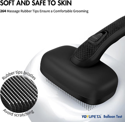 Cat Brushes for Indoor Cats - Self Cleaning Slicker Brush for Shedding Short & Long Haired Dogs, Skin Friendly Deshedding Grooming Tool to Removes Loose Fur, Mats,Tangles & Undercoat, Gray