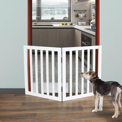 ZJSF Freestanding Indoor Dog Gate for House Foldable Wood Brown Puppy Gate for Doorways Pet Gate for Stairs Extra Wide Pet Fence 24" Height 2 Panels